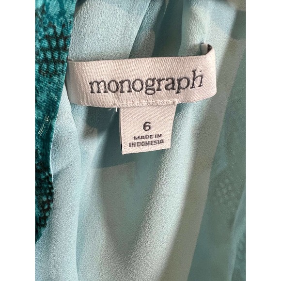 Monograph Pretty Ombre Aqua Brown Gray Bow Back Halter Neck Size 6 - Picture 3 of 7